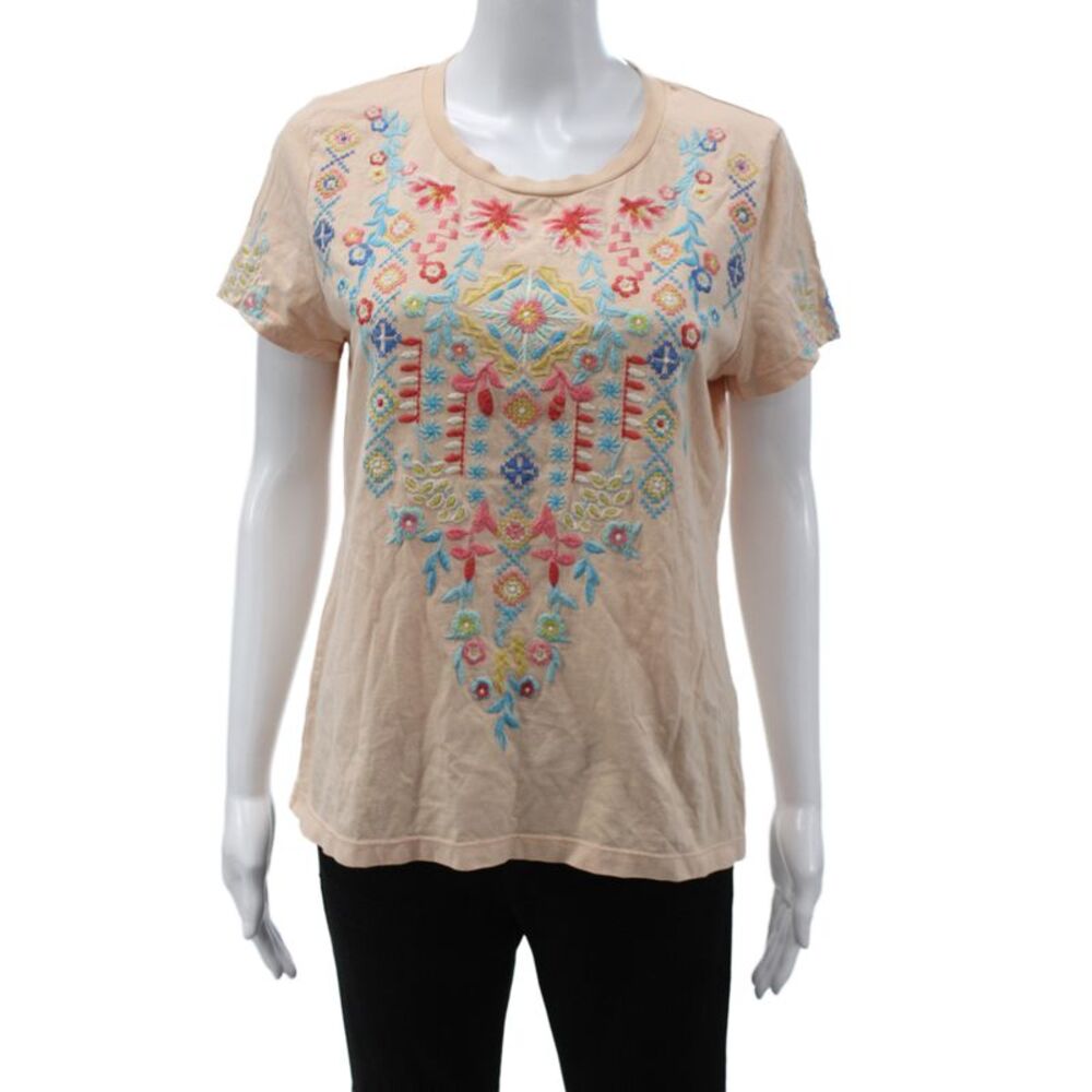 Driftwood Women Bohemian Floral Cotton Crew Neck Short Sleeve T-Shirt Size M